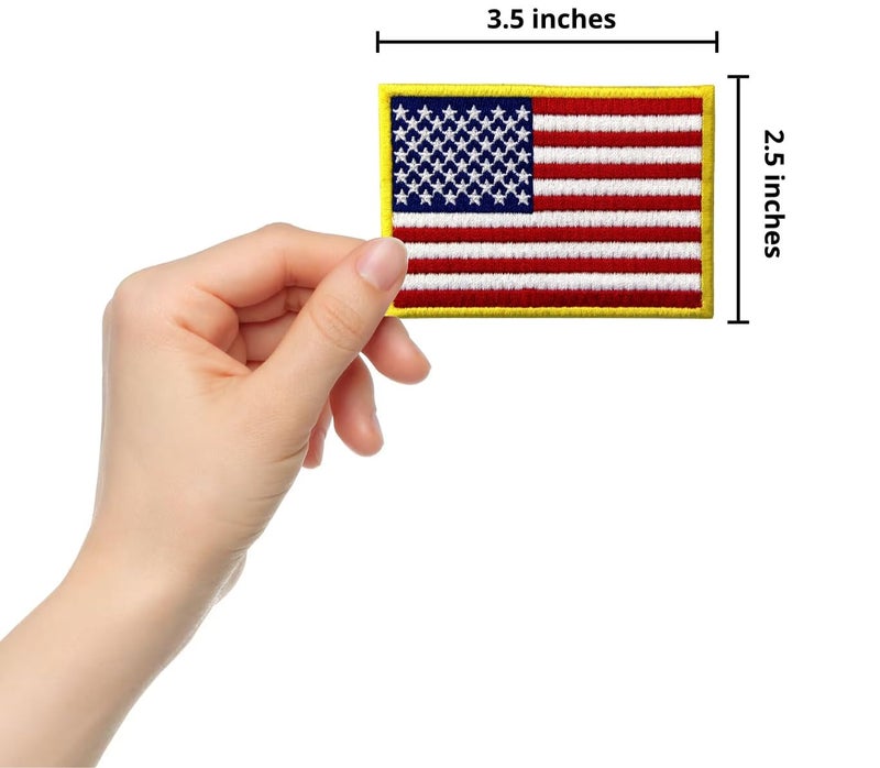PatchClub American Flag Patch Premium Embroidered, 3.5in - Gold Border - US Flag Patch, United States of America Military Uniform Iron On/Sew On - Image 2